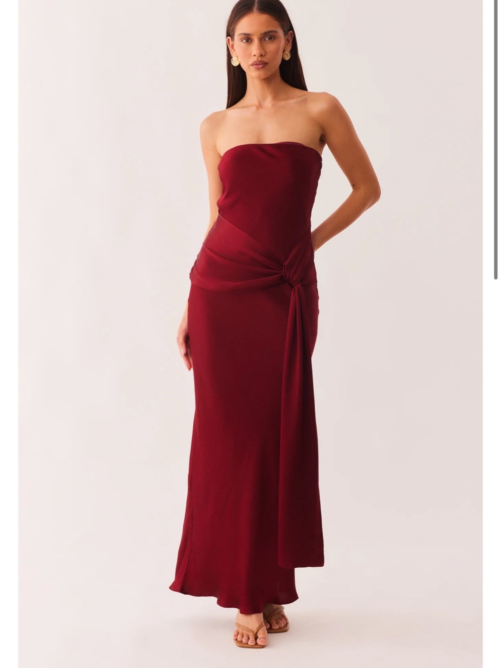 Strapless Knot-Detail Maxi Dress in Wine